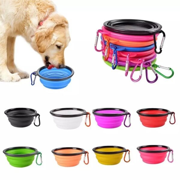 Silicone Dog Feeder Bowl With Carabiner Folding